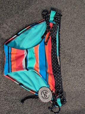 SO Striped & Polka Dot Bikini Bottoms in Turquoise, Coral, Black